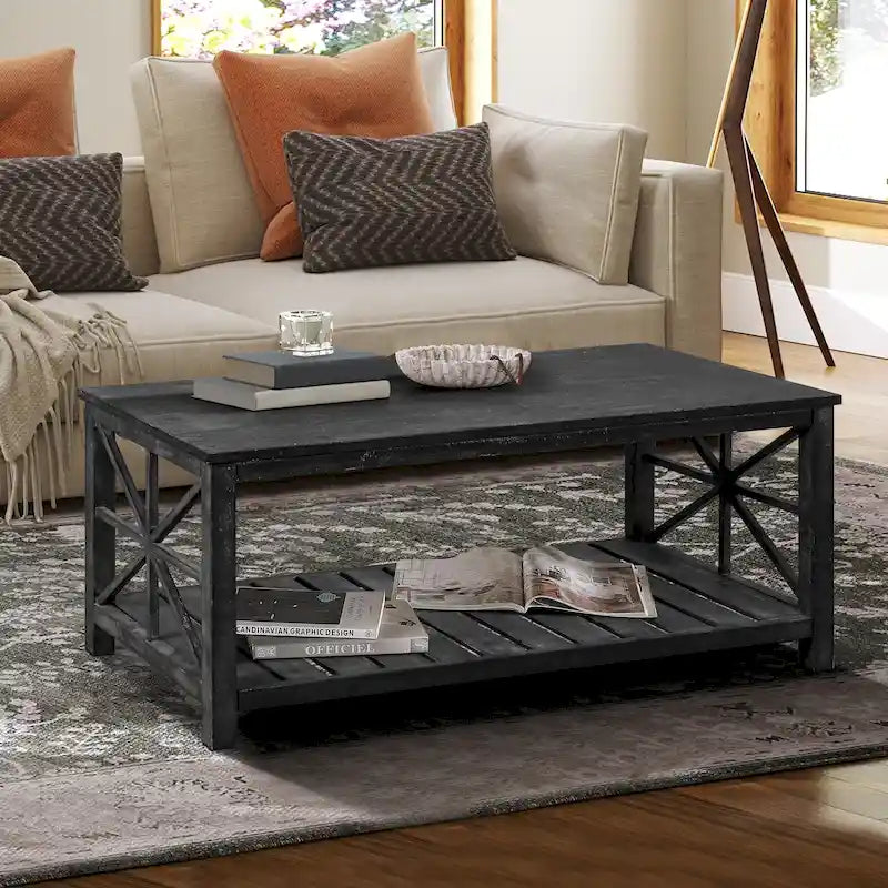 Rustic Wood Coffee Table with Spacious Storage - 47.24 W x 23.62 D x 19.68 H