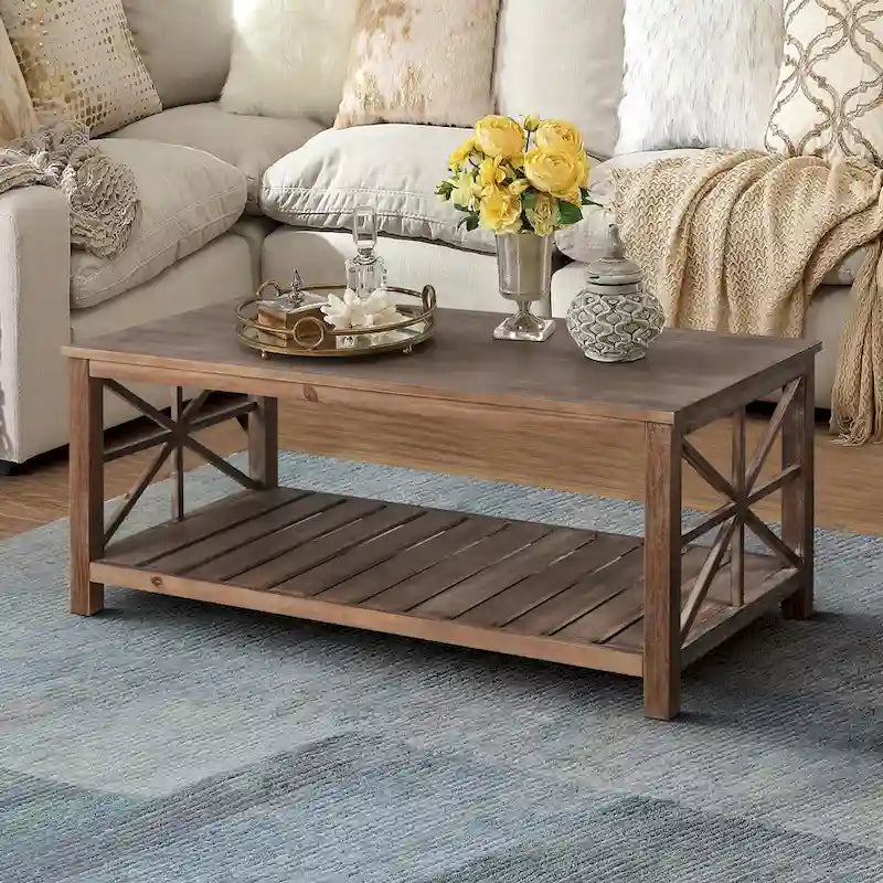 Rustic Wood Coffee Table with Spacious Storage - 47.24 W x 23.62 D x 19.68 H