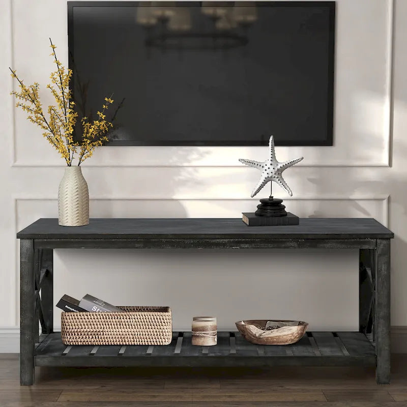 Rustic Wood Coffee Table with Spacious Storage - 47.24 W x 23.62 D x 19.68 H