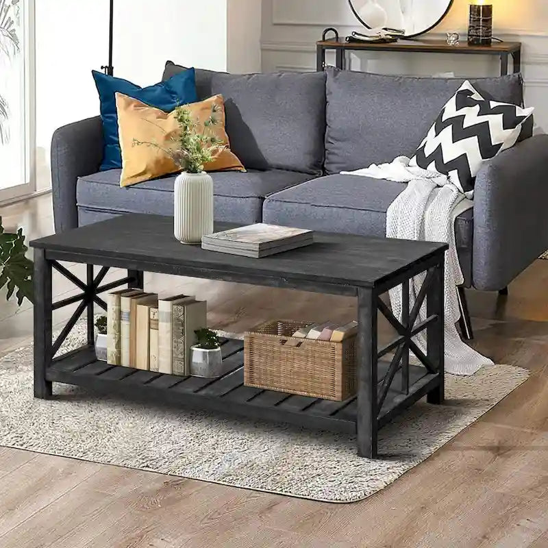 Rustic Wood Coffee Table with Spacious Storage - 47.24 W x 23.62 D x 19.68 H